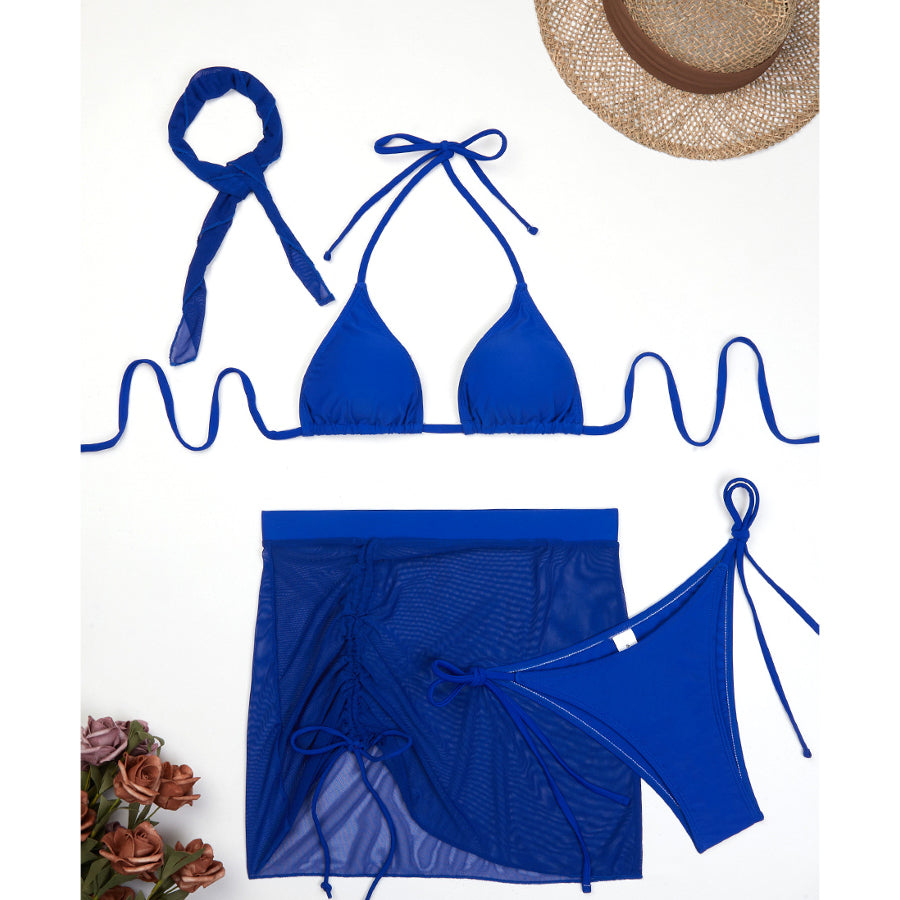 Bikini z pareo na plażę i basen regulowane lekkie Ileen Niebieski