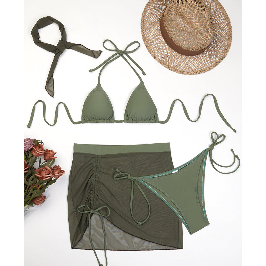 Bikini z pareo na plażę i basen regulowane lekkie Ileen Zielony