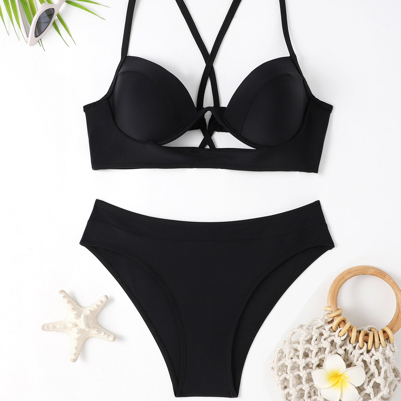 Strój kąpielowy z usztywnianą górą i regulowanymi ramiączkami Siemie Czarny