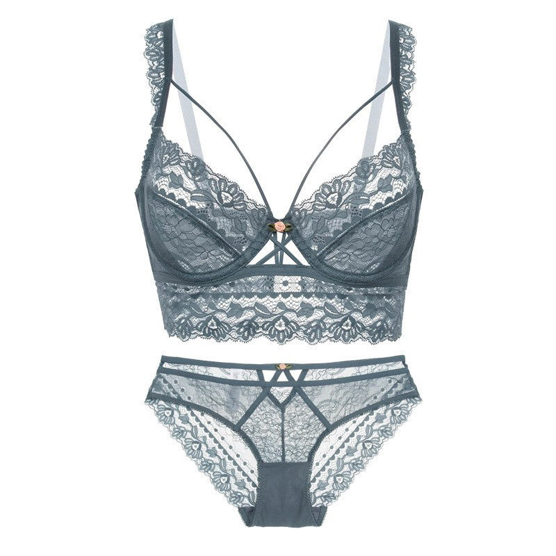 Koronkowy komplet bielizny z figami na specjalne okazje Caitlin Niebieski