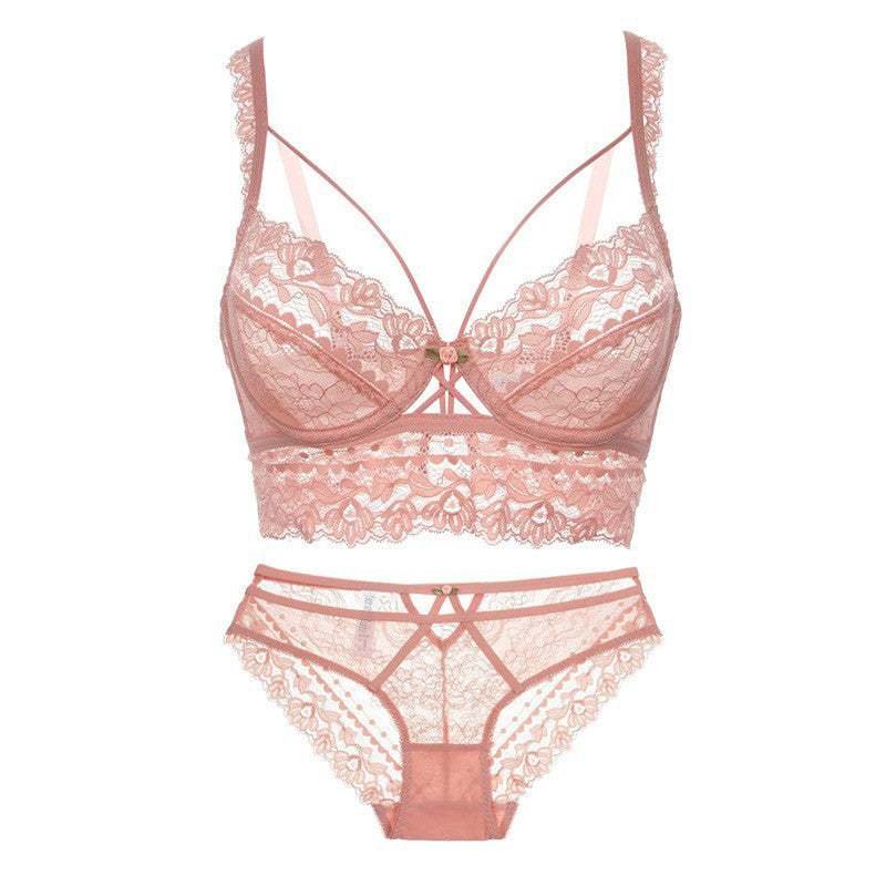 Koronkowy komplet bielizny z figami na specjalne okazje Caitlin Różowy