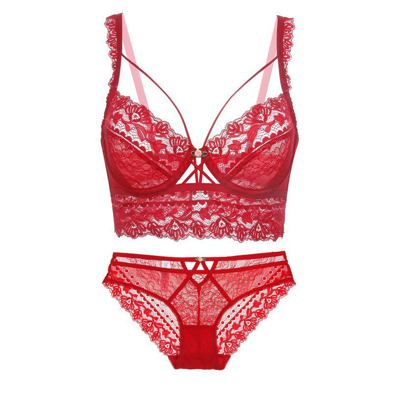 Koronkowy komplet bielizny z figami na specjalne okazje Caitlin Czerwony