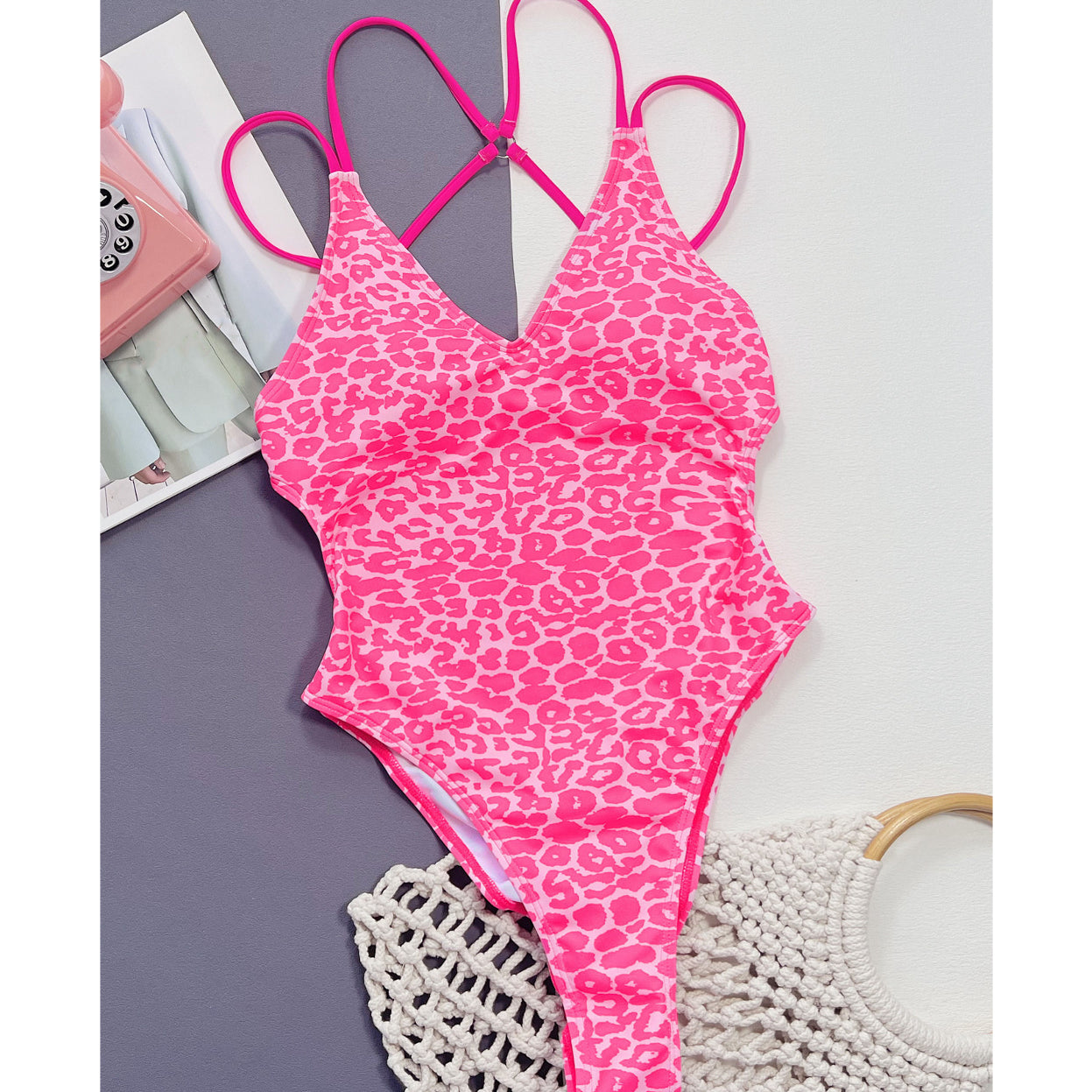 Kostium kąpielowy bikini ze strapsami na plecy plażowy Suanne Różowy