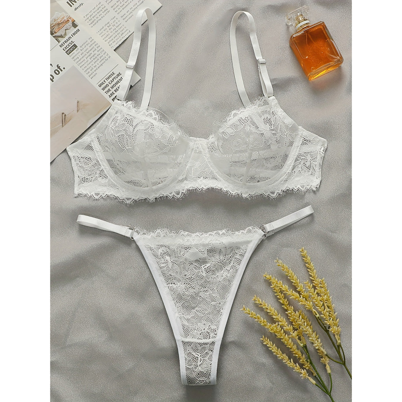 Koronkowy komplet bielizny z figami na wyjątkowe okazje Annerose Biały