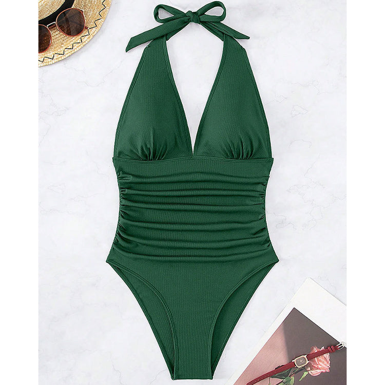 Kostium kąpielowy zakładany na szyję na plażę i basen Georgann Zielony