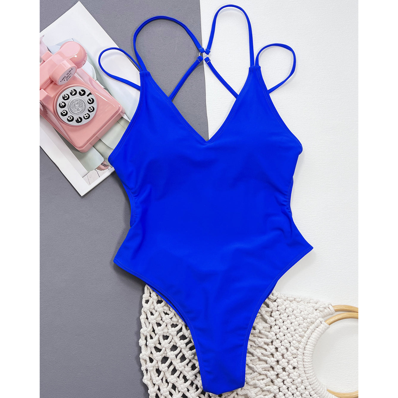 Strój kąpielowy jednoczęściowy z regulowanymi szelkami na plażę Henriikka Niebieski