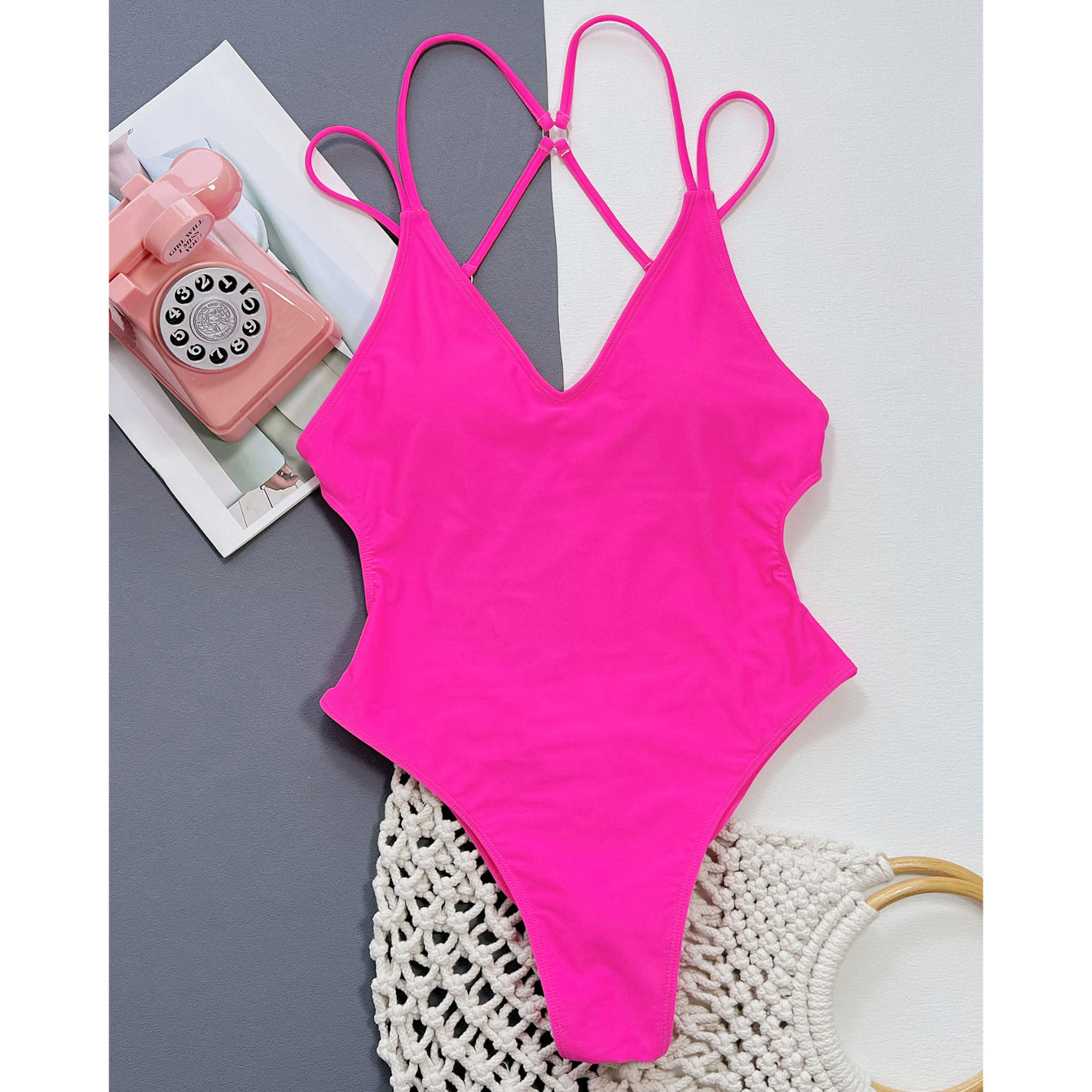 Strój kąpielowy jednoczęściowy z regulowanymi szelkami na plażę Henriikka Różowy