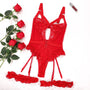 Body z koronką i podwiązkami na romantyczne wieczory Leftera Czerwony