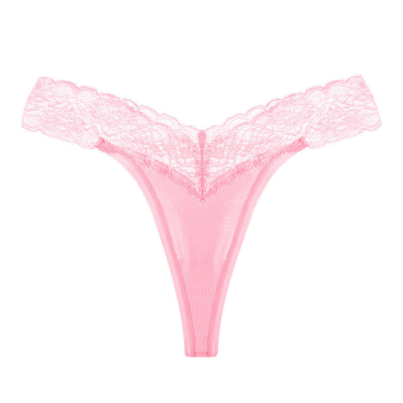 Stringi z koronkowym paskiem eleganckie i wygodne Seconda Różowy