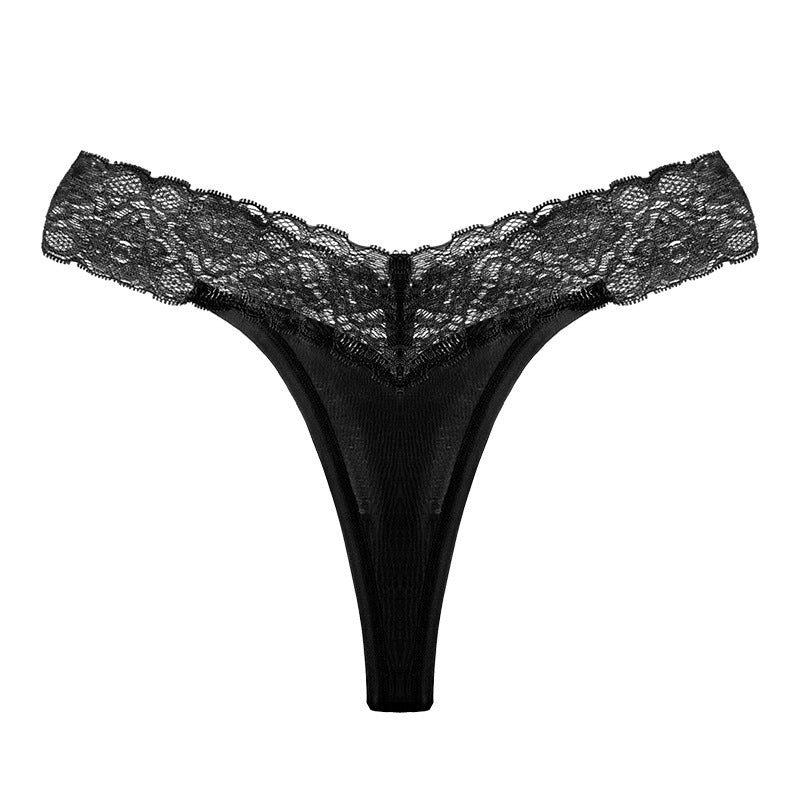 Stringi z koronkowym paskiem eleganckie i wygodne Seconda Czarny