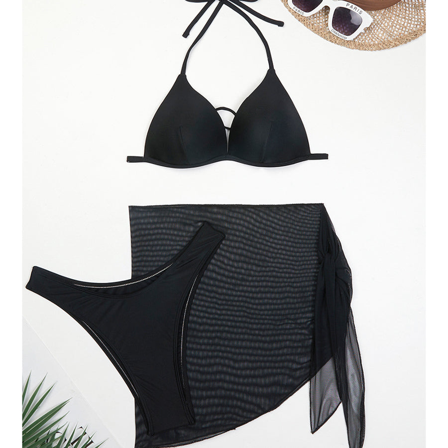 Bikini z pareo na plażę i basen Gretta Czarny