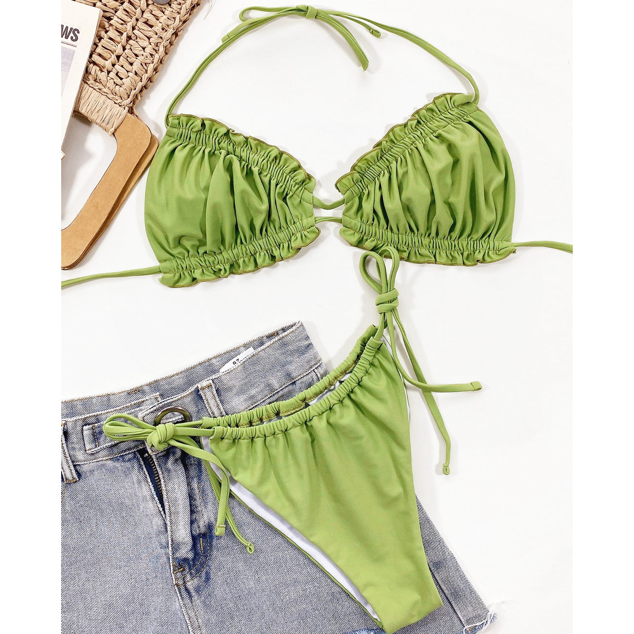 Bikini wiązane na szyi z regulacją na plażę i basen Greti Zielony