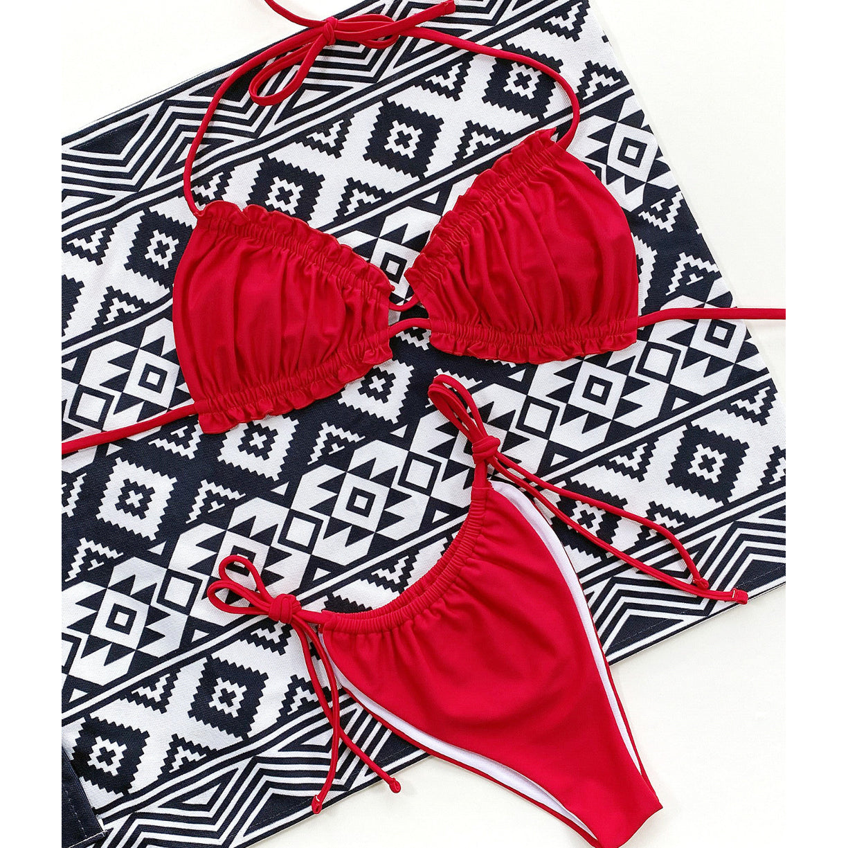Bikini wiązane na szyi z regulacją na plażę i basen Greti Czerwony
