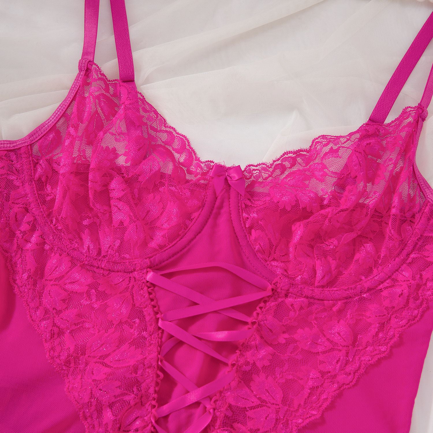 Zestaw nocny satynowy z koronką na romantyczne wieczory Jessalyn