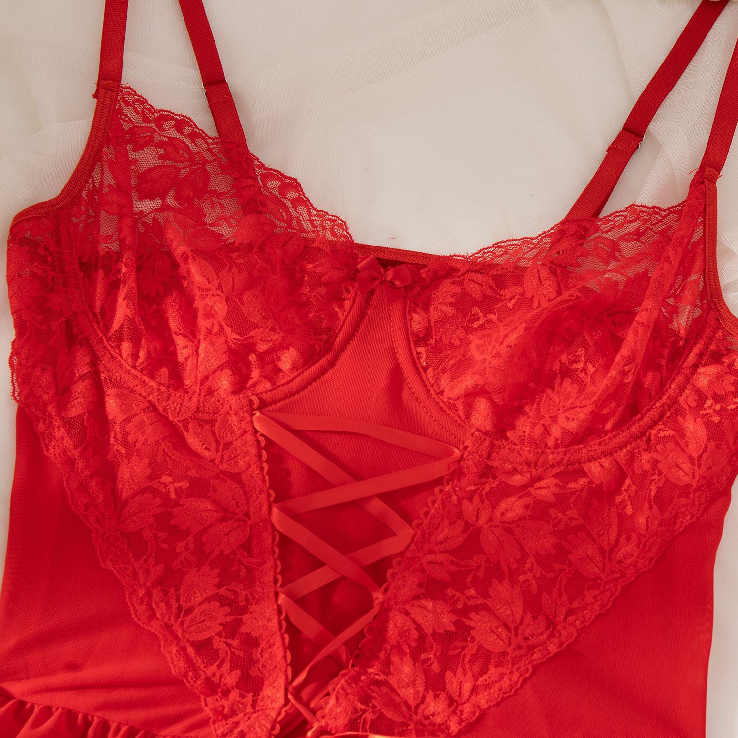 Zestaw nocny satynowy z koronką na romantyczne wieczory Jessalyn