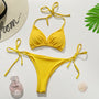 Bikini trójkątne prążkowane na plażę i basen Tovah Żółty