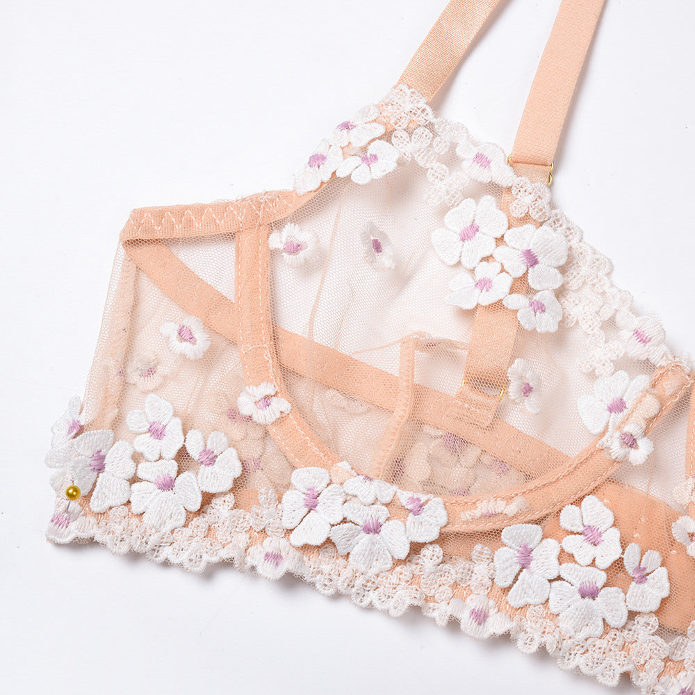 Komplet bielizny z kwiatowym haftem elegancki i wygodny Changok