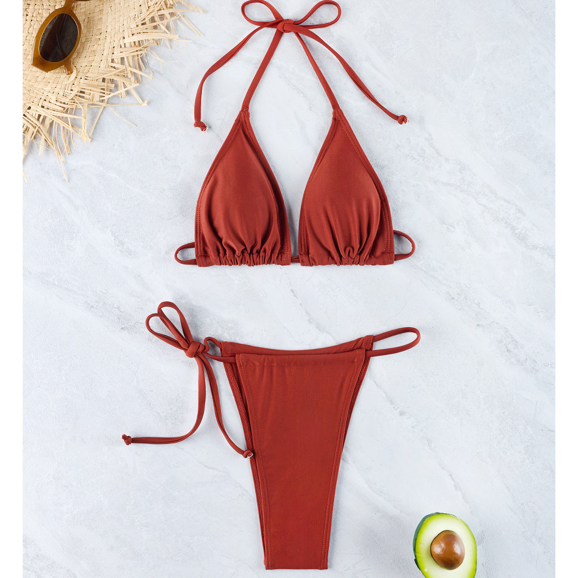 Bikini wiązane szybkoschnące na plażę Marged Czerwony