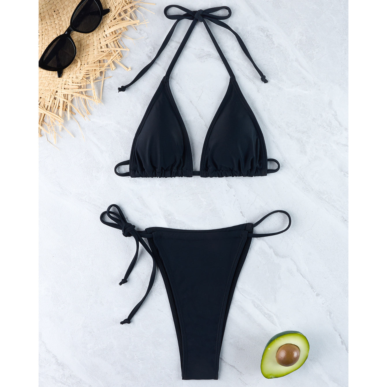 Bikini wiązane szybkoschnące na plażę Marged Czarny