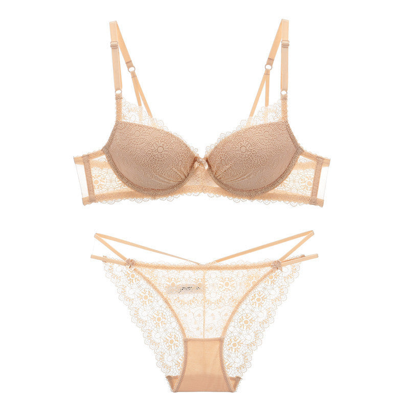 Koronkowy komplet bielizny z figami Pratibha Beżowy