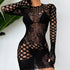Bodystocking z nieregularnym wzorem na romantyczne wieczory Gersende Czarny FREESIZE