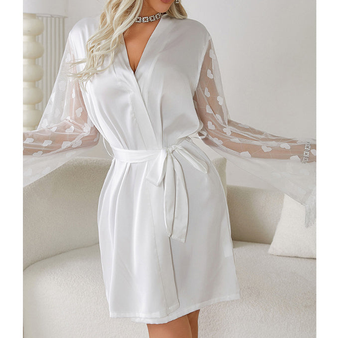 Szlafrok z transparentnymi rękawami na wieczory i relaks Audrie