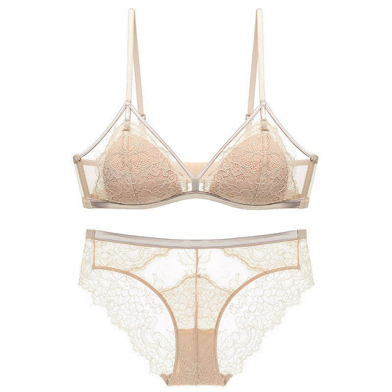Komplet bielizny z koronką i figami regulowane ramiączka Agripina Beżowy