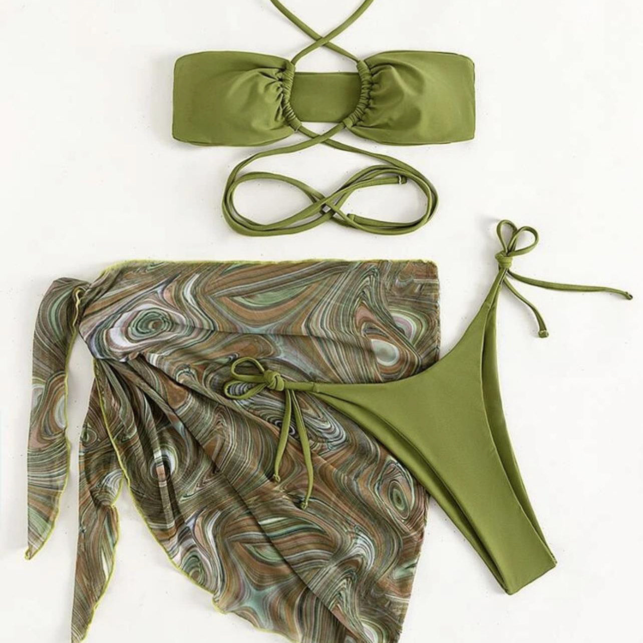 Strój kąpielowy dwuczęściowy z pareo na plażę Miraldine Zielony