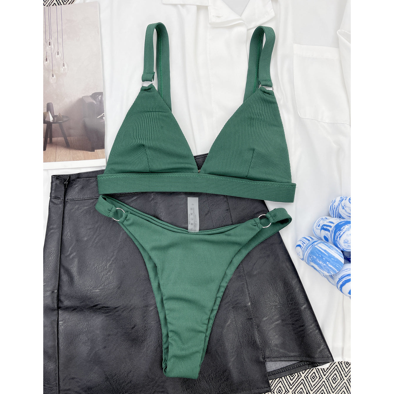 Strój kąpielowy z kółeczkami i regulowanymi ramiączkami na plażę i basen Shouko Zielony