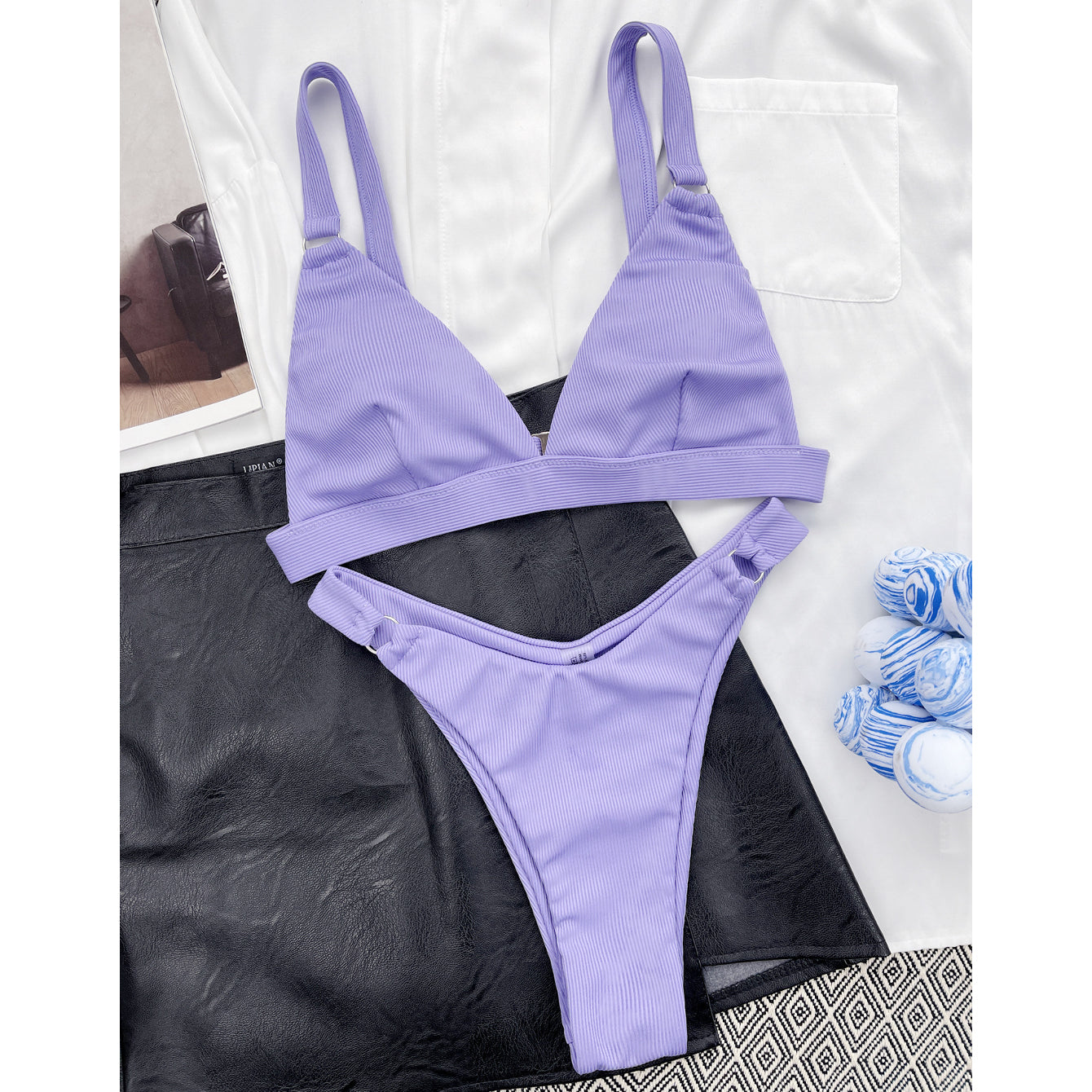 Strój kąpielowy z kółeczkami i regulowanymi ramiączkami na plażę i basen Shouko Fioletowy