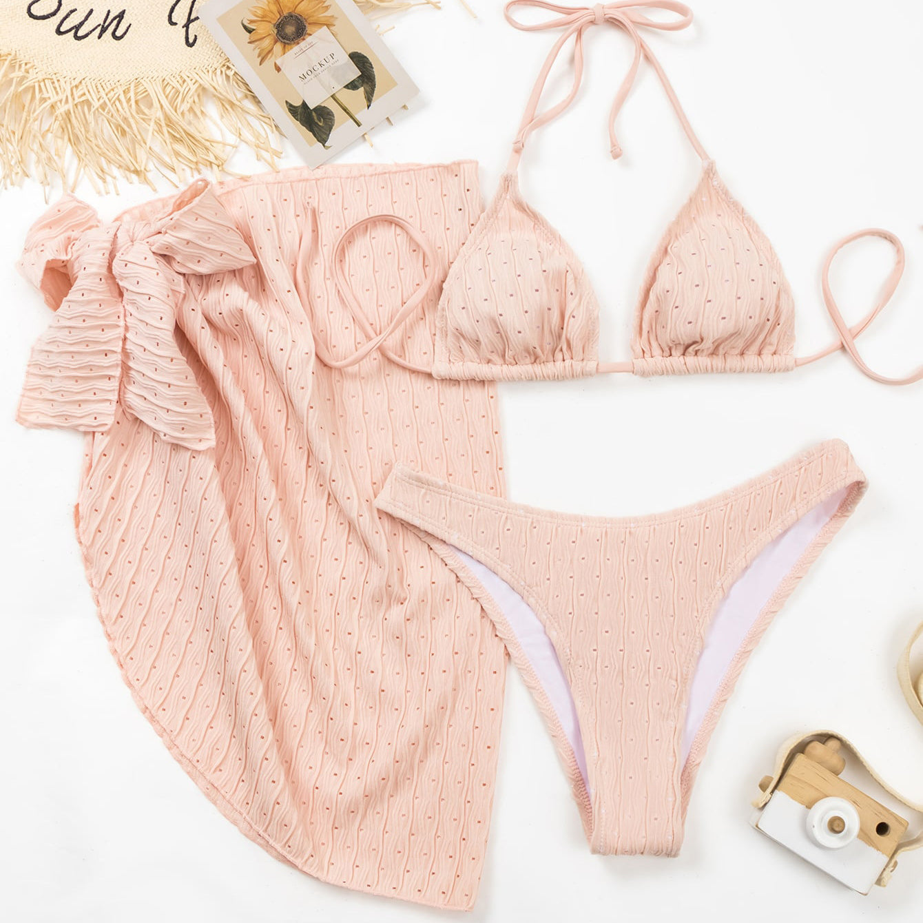 Strój kąpielowy prążkowany na plażę i basen Jerry Różowy2