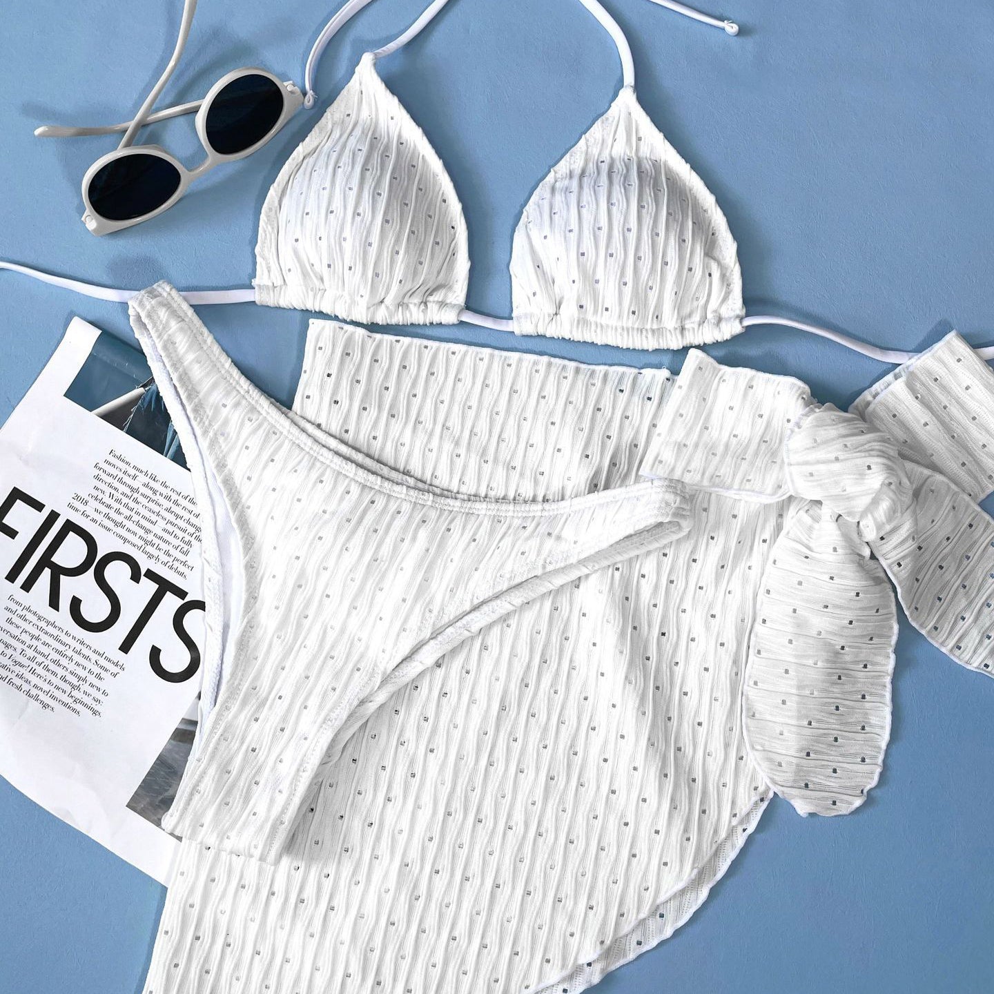 Strój kąpielowy prążkowany na plażę i basen Jerry Biały