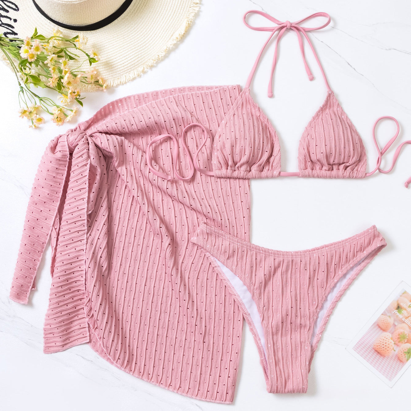 Strój kąpielowy prążkowany na plażę i basen Jerry Różowy