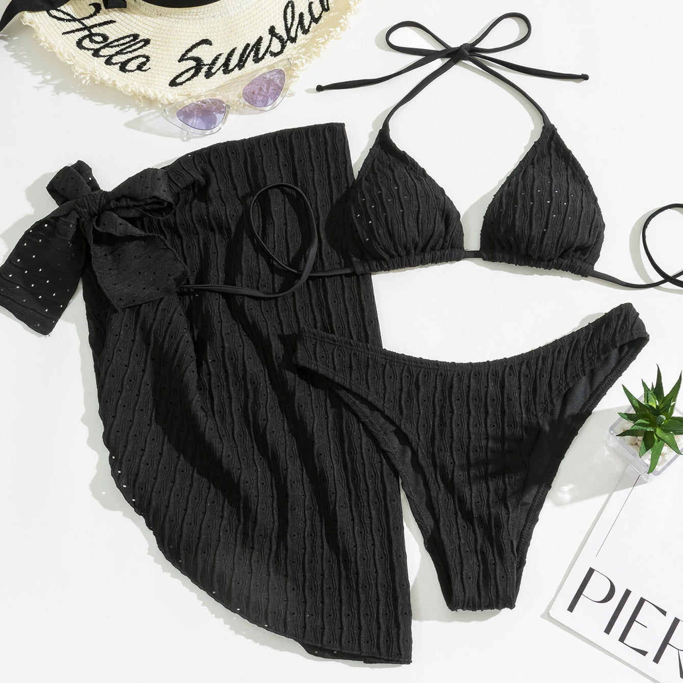 Strój kąpielowy prążkowany na plażę i basen Jerry Czarny