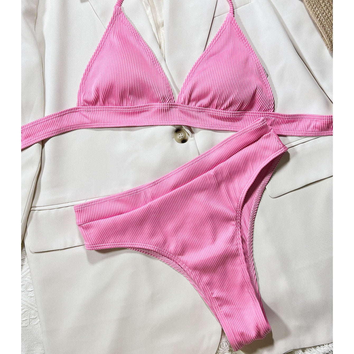 Dwuczęściowy strój kąpielowy z regulowanymi ramiączkami Natalia Różowy