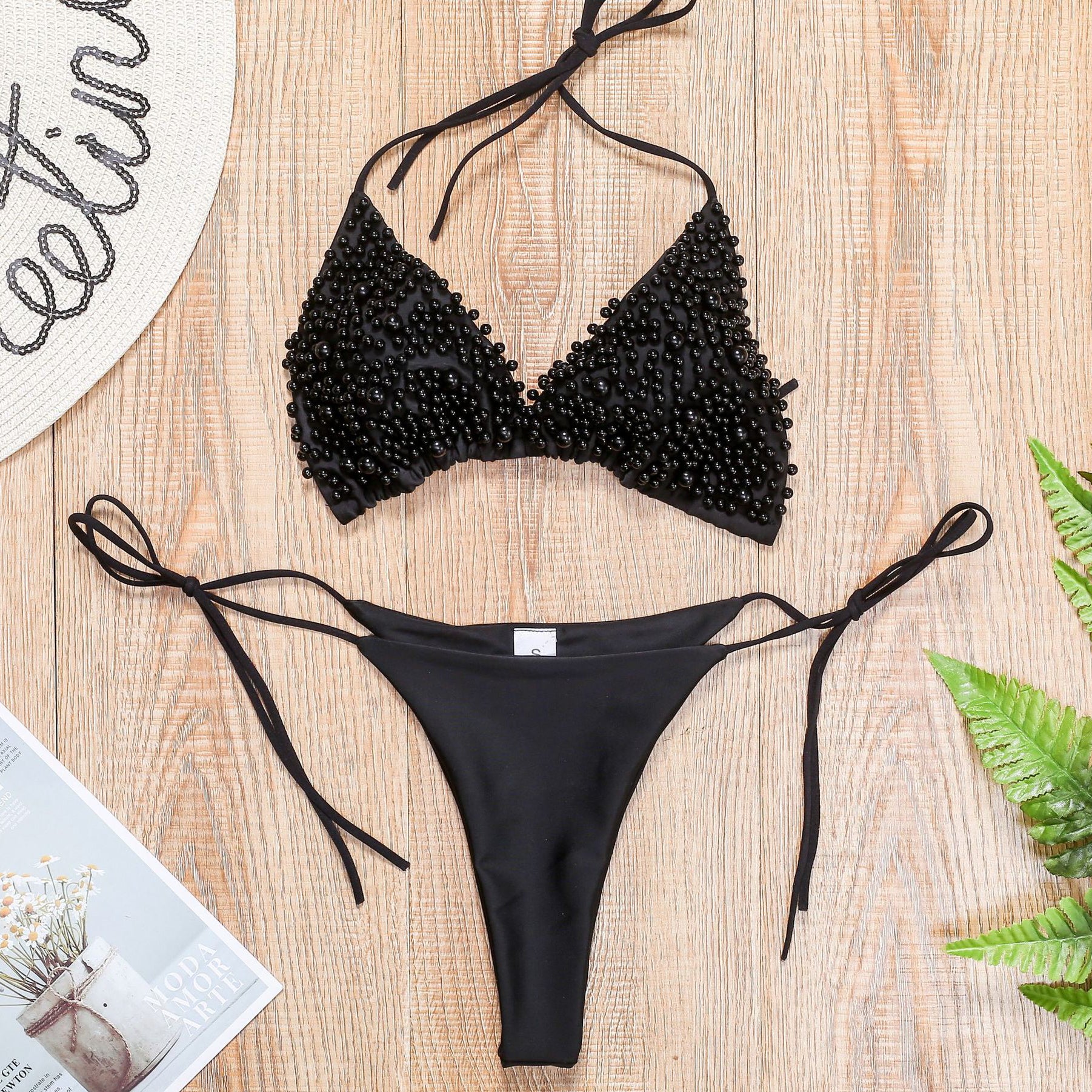 Bikini wiązane regulowane na plażę i basen Gorana Czarny
