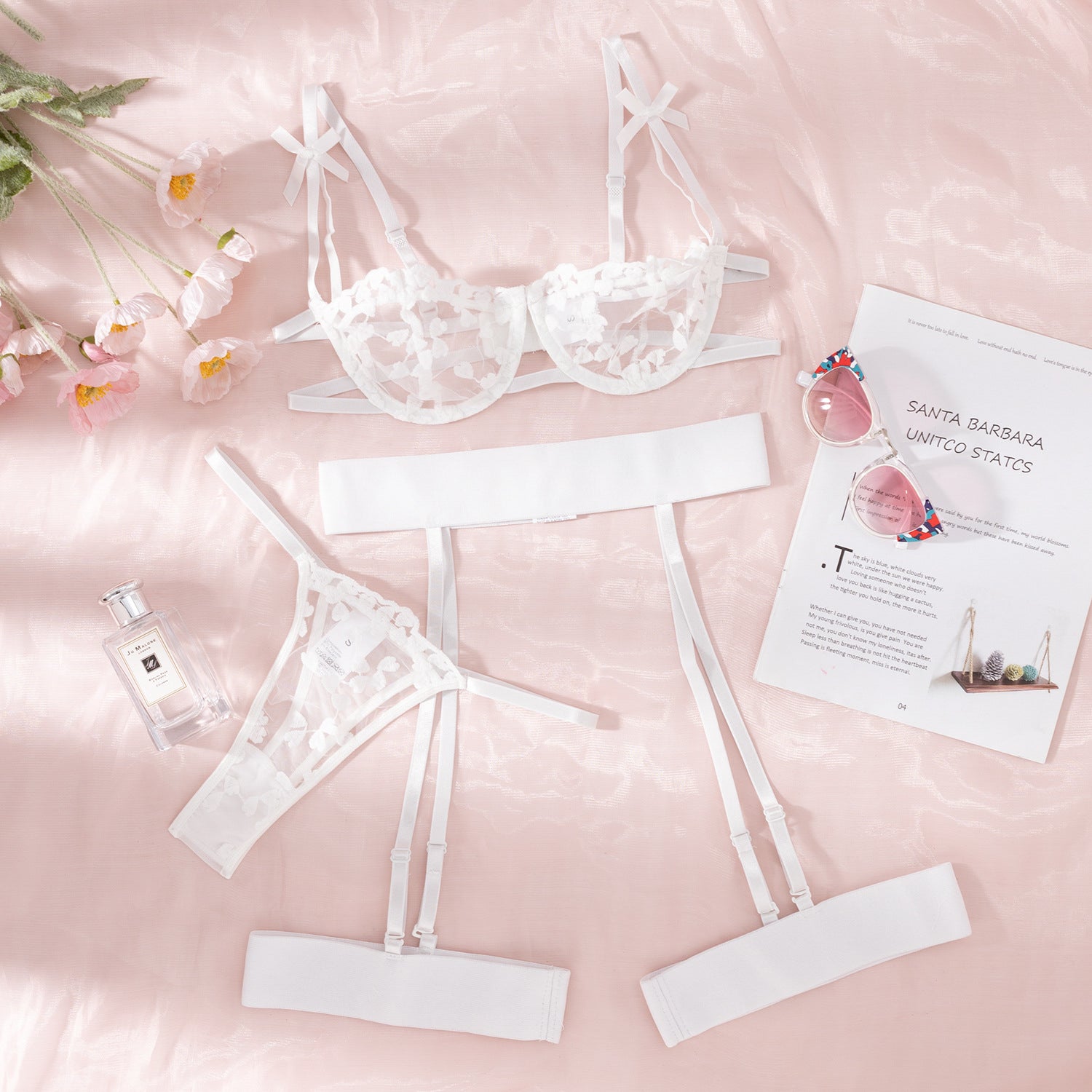 Komplet bielizny koronkowy z kokardkami Walentina Biały