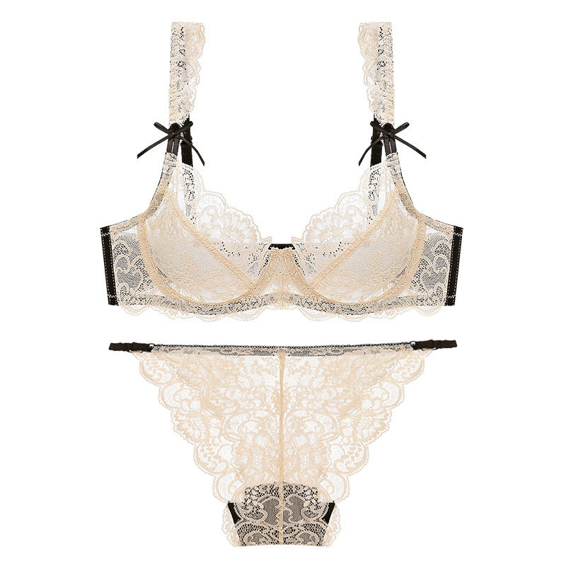 Komplet bielizny z koronki z delikatnymi wiązaniami Aftina Beżowy