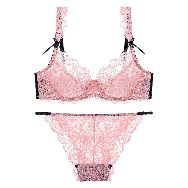 Komplet bielizny z koronki z delikatnymi wiązaniami Aftina Różowy
