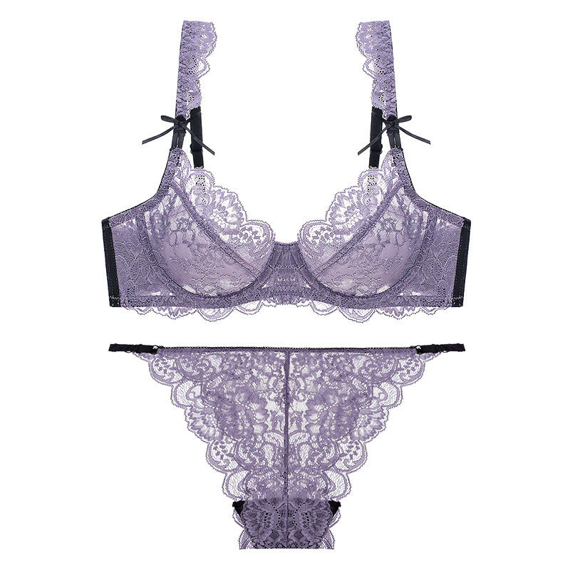 Komplet bielizny z koronki z delikatnymi wiązaniami Aftina Fioletowy