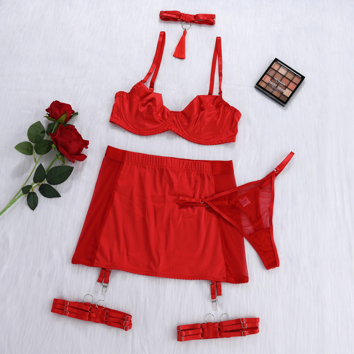 Bodycon komplet bielizny z koronkowym wykończeniem na wyjątkowe okazje Dodi Czerwony