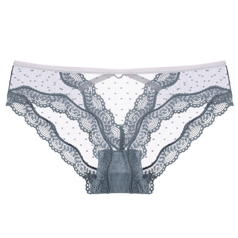 Figi koronkowe z wycięciem eleganckie i przewiewne Lubnah Szary