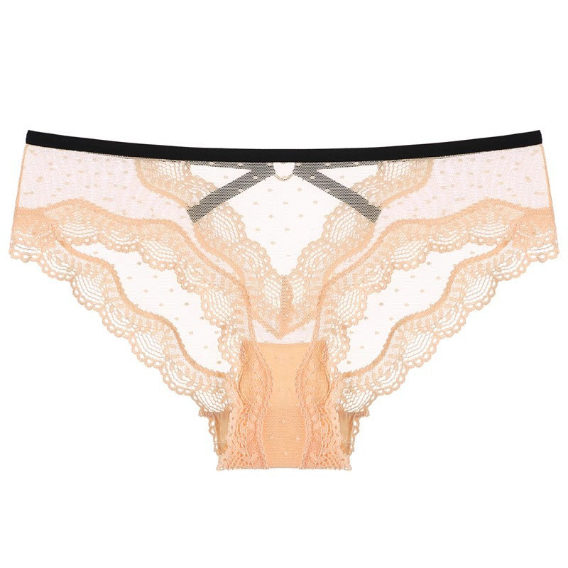 Figi koronkowe z wycięciem eleganckie i przewiewne Lubnah Beżowy