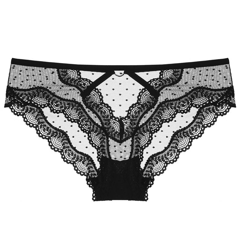 Figi koronkowe z wycięciem eleganckie i przewiewne Lubnah Czarny