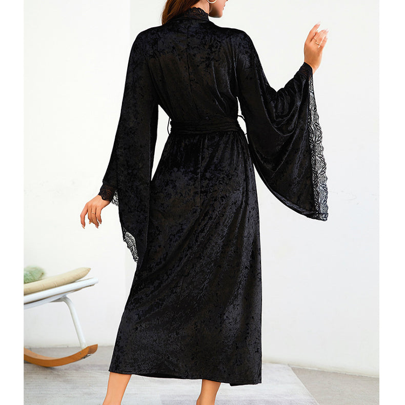 Szlafrok maxi z miękkiego materiału na chłodne wieczory Diamanta