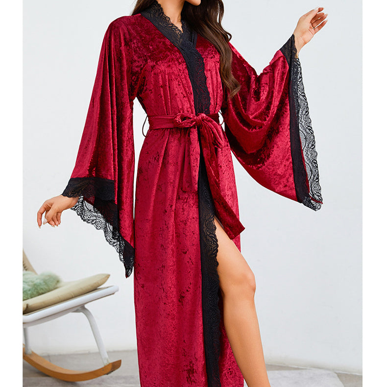 Szlafrok maxi z miękkiego materiału na chłodne wieczory Diamanta