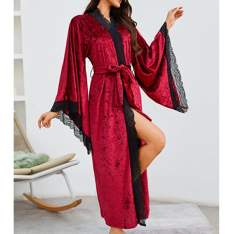 Szlafrok maxi z miękkiego materiału na chłodne wieczory Diamanta