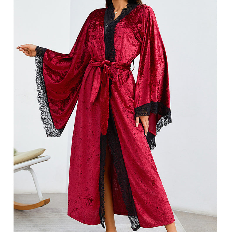 Szlafrok maxi z miękkiego materiału na chłodne wieczory Diamanta Bordowy