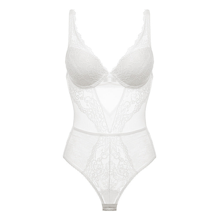 Body z usztywnianym biustem i koronkowym wykończeniem Muyesser Biały