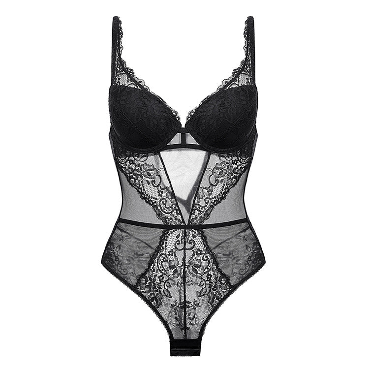 Body z usztywnianym biustem i koronkowym wykończeniem Muyesser Czarny